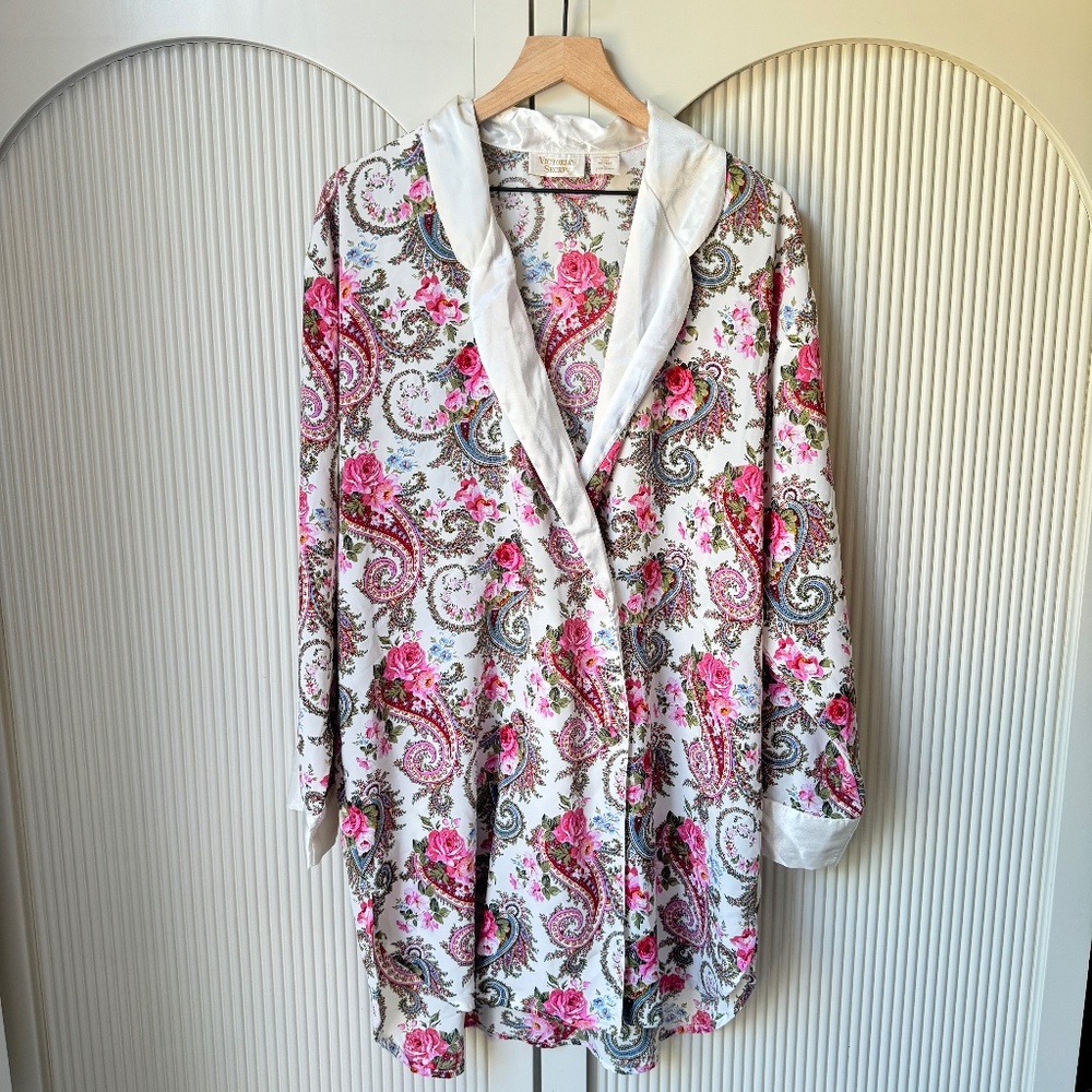 Victoria's Secret Paisley Floral Night Gown Long Sleeves Silky Size Large